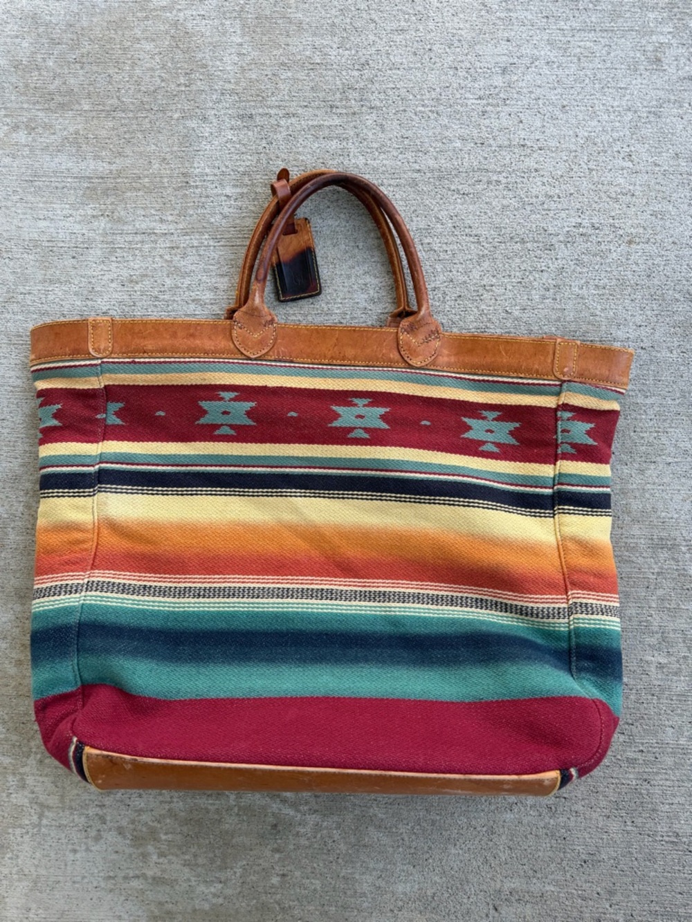 Vtg RALPH LAUREN Country Multi-Color Brown Serape Leather Chimayo Aztec Tote Bag - Picture 9 of 15